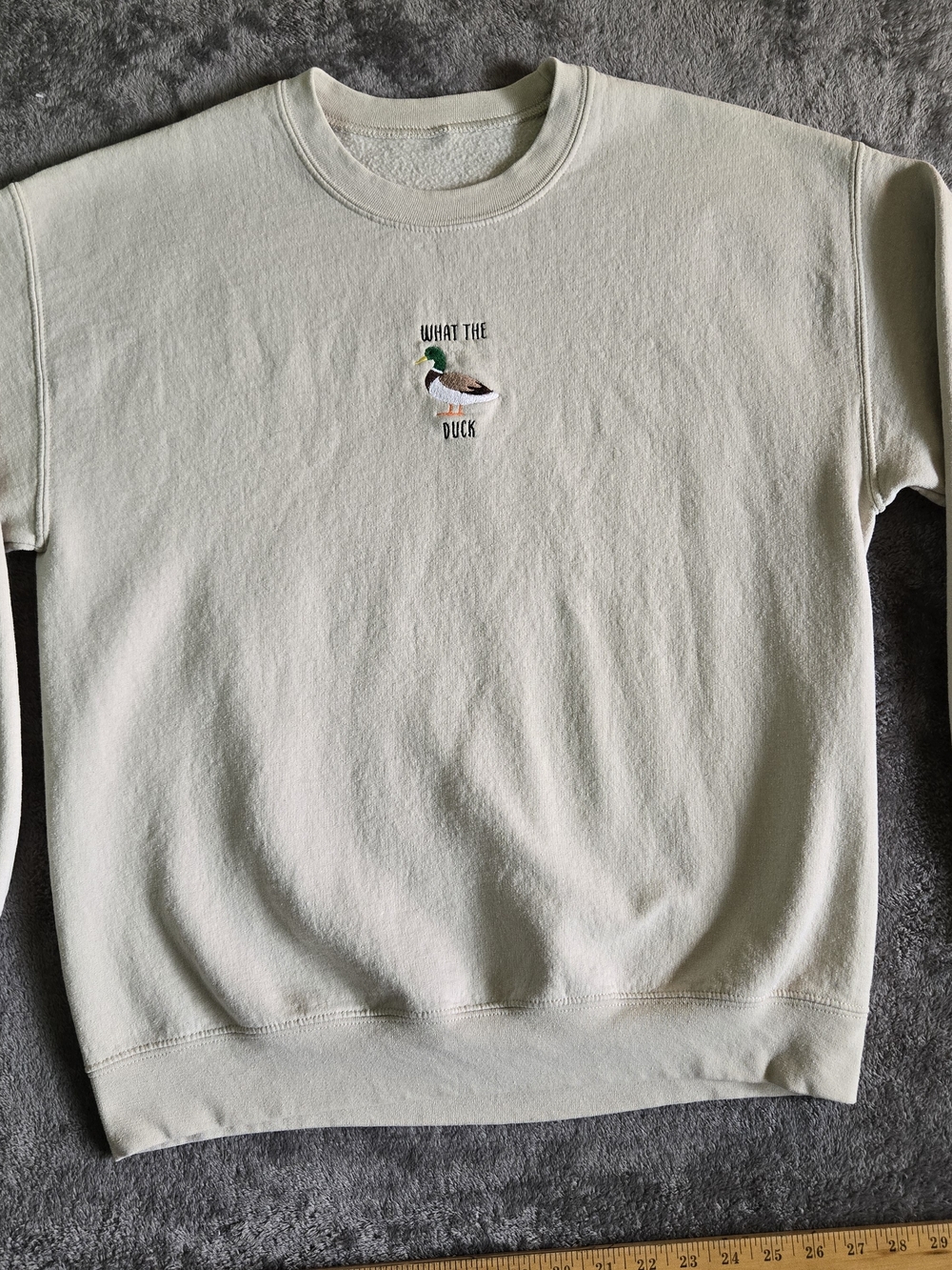 Cream Crewneck Sweatshirt with Duck Embroidery